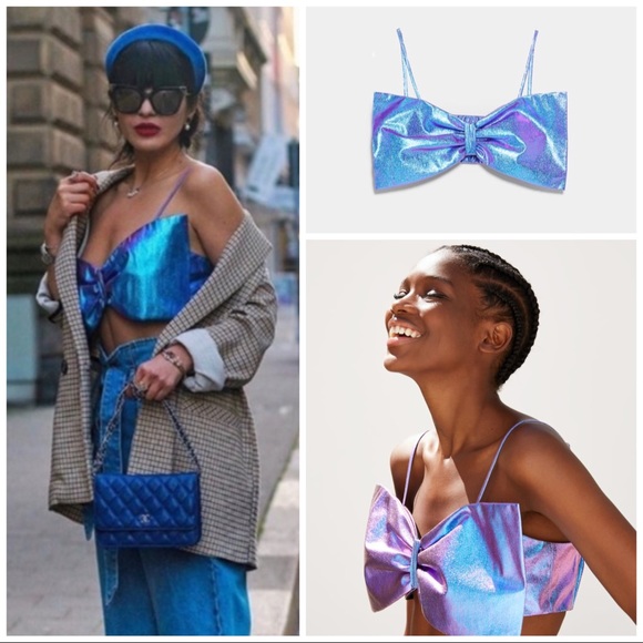 Zara Tops - Zara 💕 iridescent purple bow front crop top